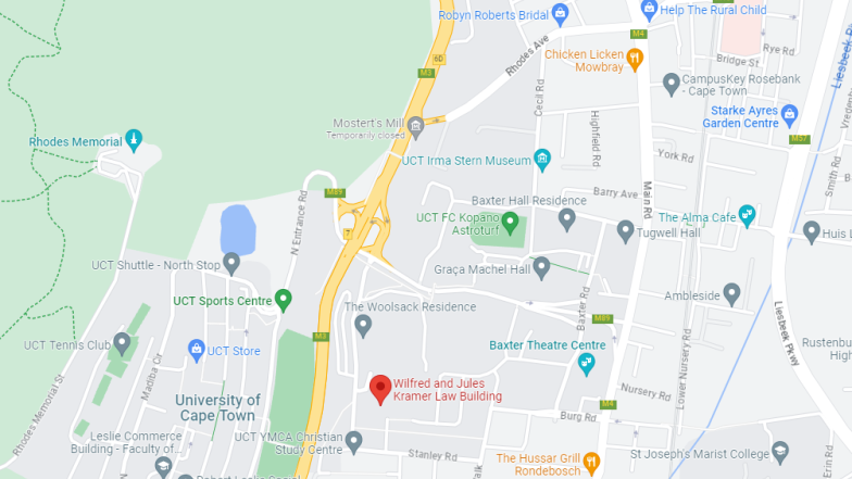 Map of the Rondebosch area, showing where the Law building is