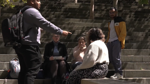 Group of students on the steps near Kramer
