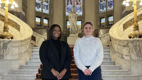 Ruth Olaoyenikan and Courtney Kemp in the main entrance hall of the Peace Palace, November 2024