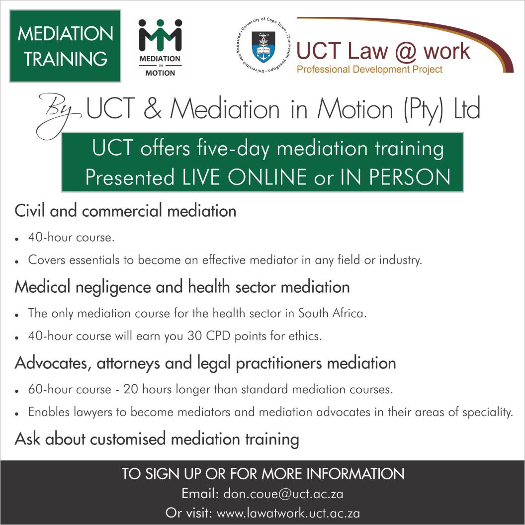 UCT and Mediation in Motion mediation courses