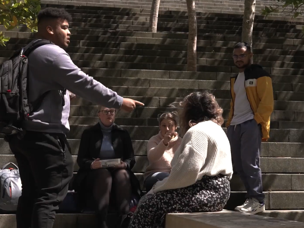 Group of students on the steps near Kramer